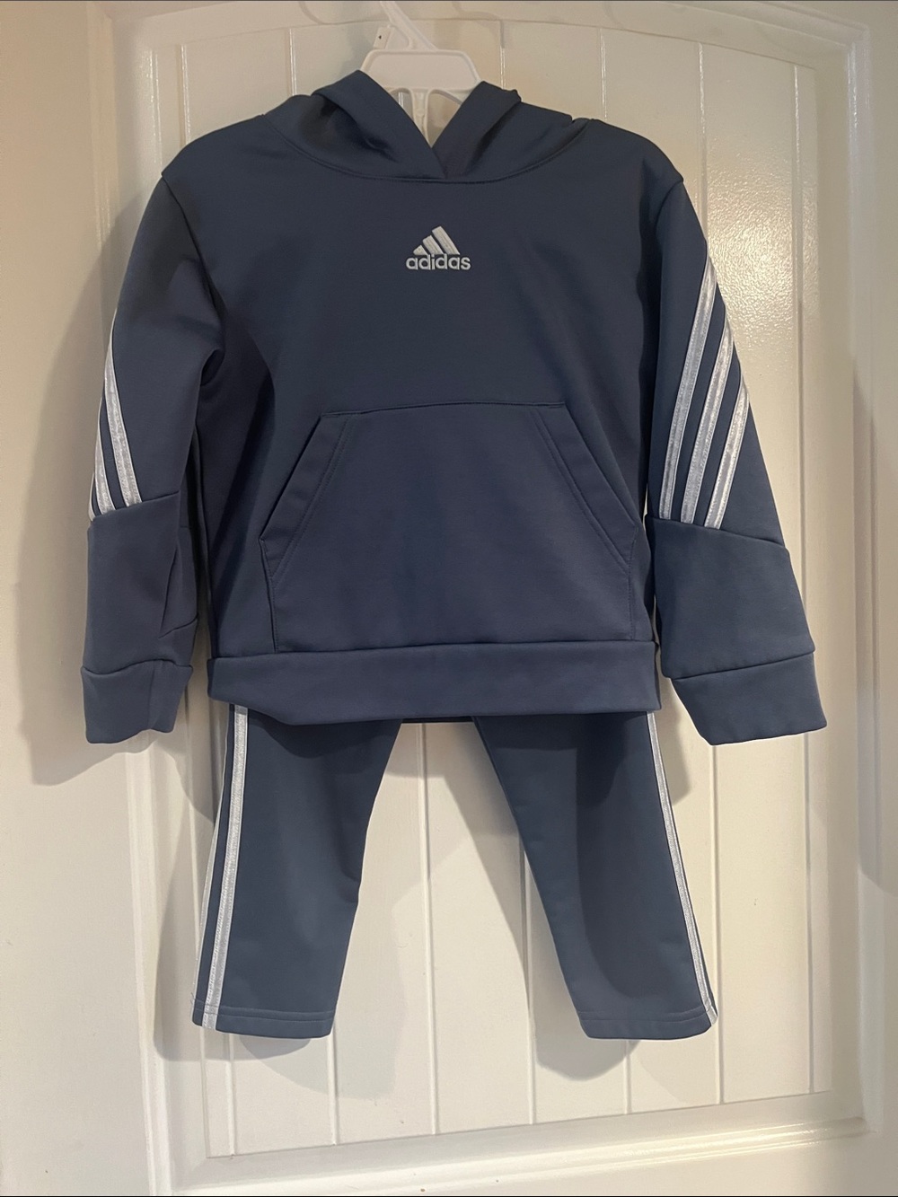 adidas Kids Navy Hoodie & Jogger Set with White Stripes